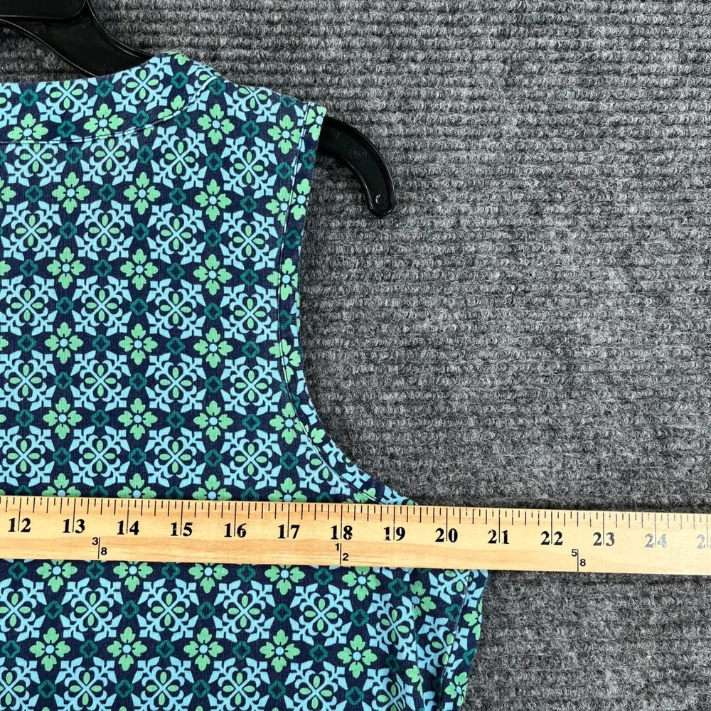 Lands End Sleeveless Shift Dress Womens L Blue Green Geometric Casual Summer
